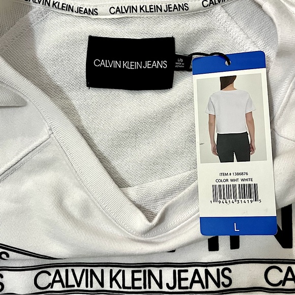 NWT Calvin Klein White Logo Short Sleeve Crop Top Size Large - Picture 12 of 13